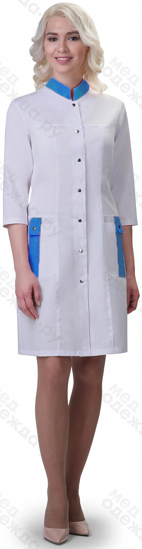 фото халат женский №248 (тк.тиси) doctorbig, белый/голубой (0/5)